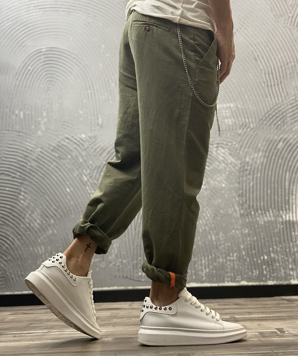 PANTALONE MISTO LINO CON CATENELLA - BL11 - ART. HEAT50 - COL. ARMY