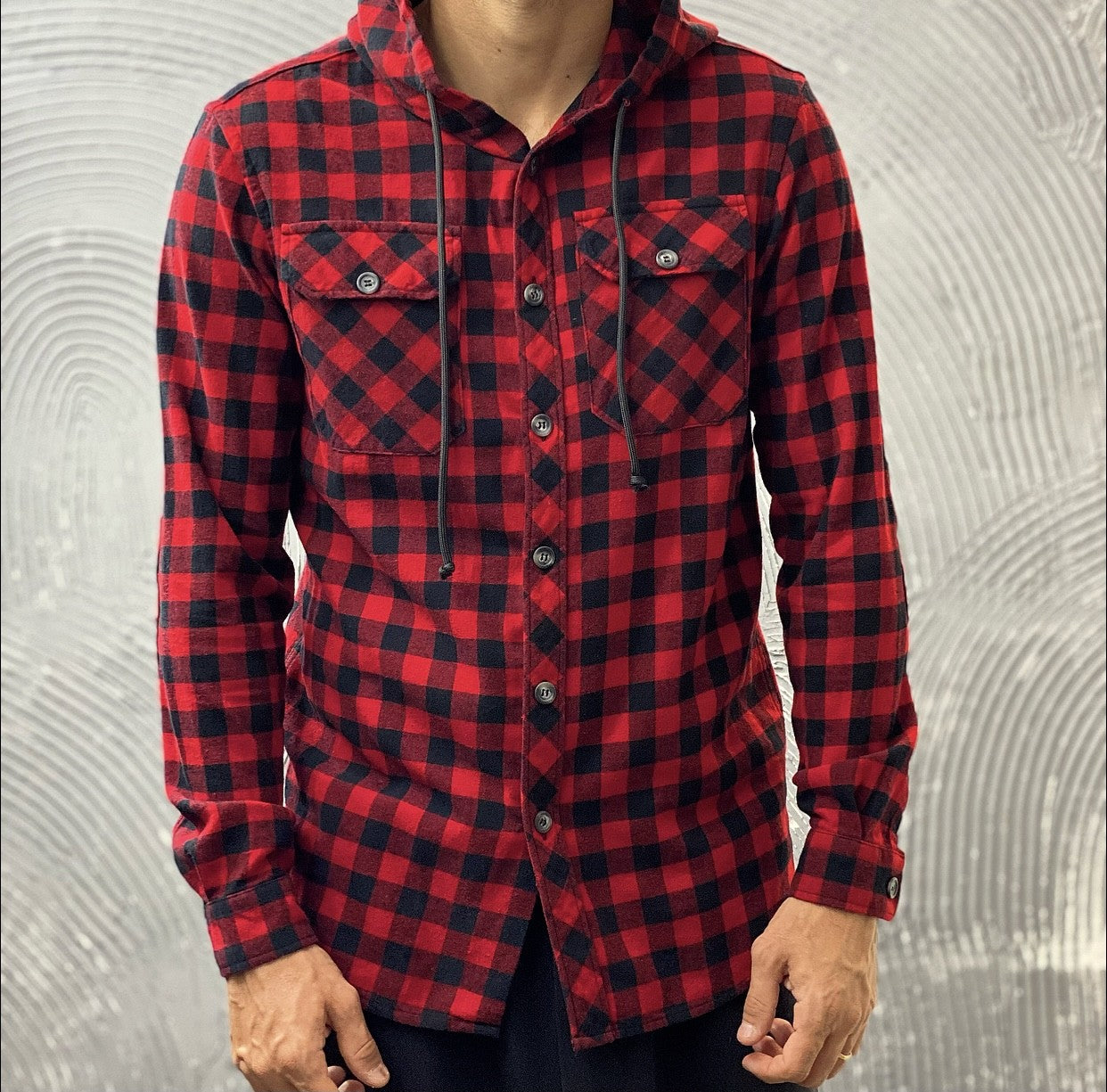 CAMICIA CHECK CON CAPPUCCIO - BL.11 - ART. 21513222 - COL. ROSSO/NERO