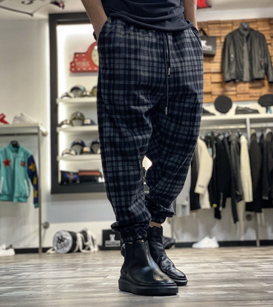 PANTALONE SCOZZESE ELASTICO SOTTO - HAMEN - ART. TARTAN - COL. NERO