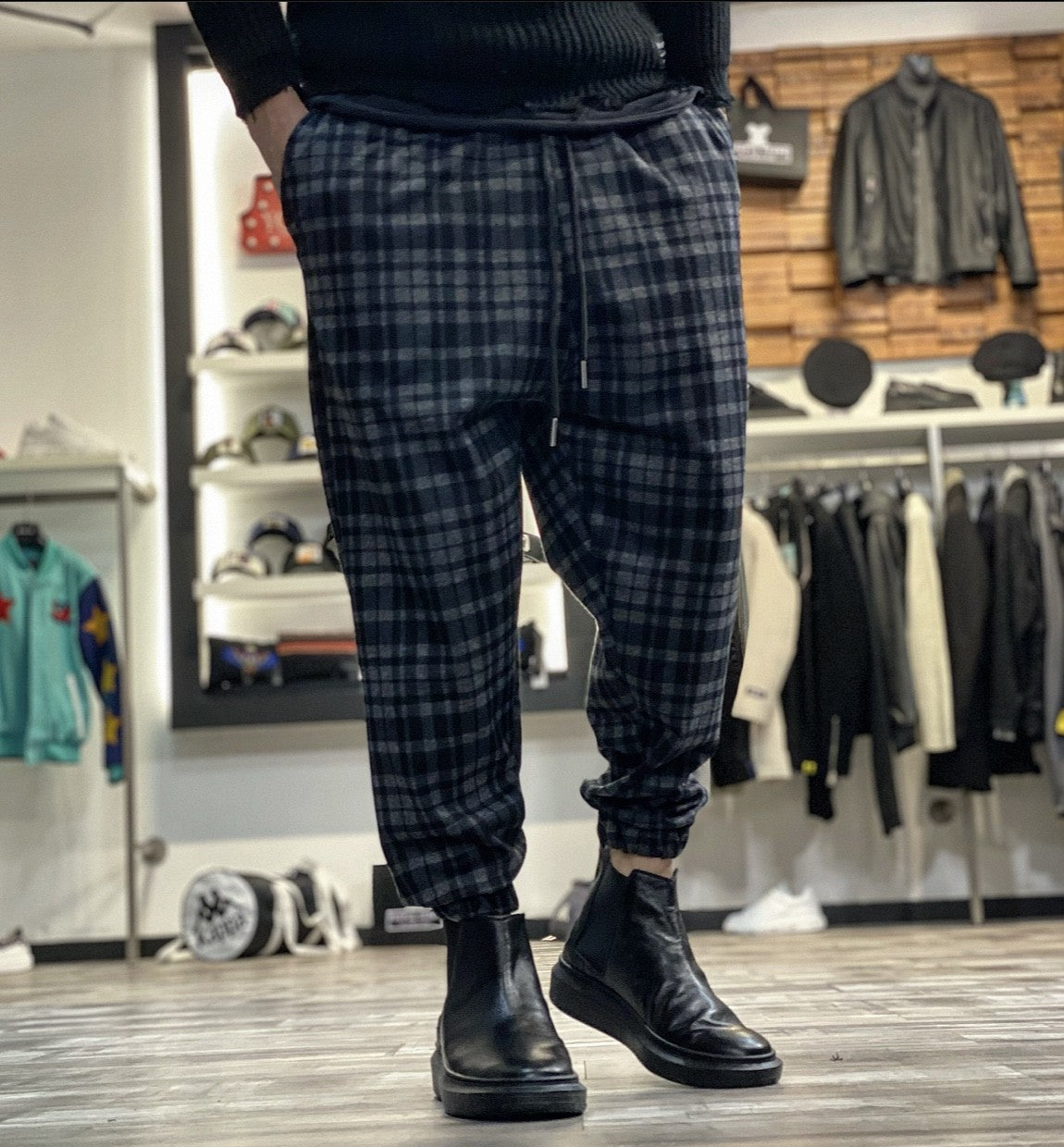 PANTALONE SCOZZESE ELASTICO SOTTO - HAMEN - ART. TARTAN - COL. NERO