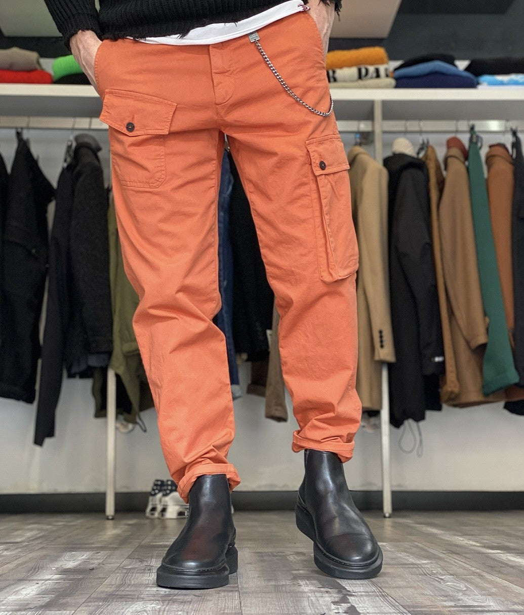 PANTALONE TASCONATO CARGO CON CATENELLA - BL11 - ART. ERNIE19 - COL. ARANCIONE