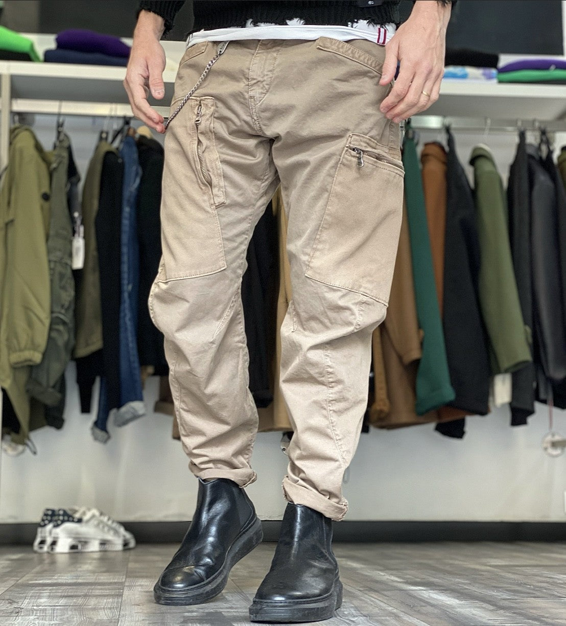 PANTALONE TASCONATO CARGO CROPPED - BL.11 - ART. PEREZ210 - COL. FANGO ESTIVO