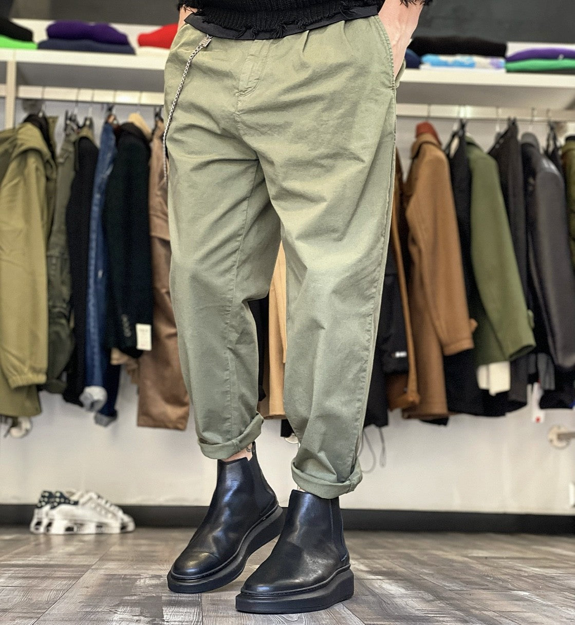 PANTALONE TASCA TOPPA CON CATENELLA - BL.11 - ART. NATE57 - COL. MILITARE