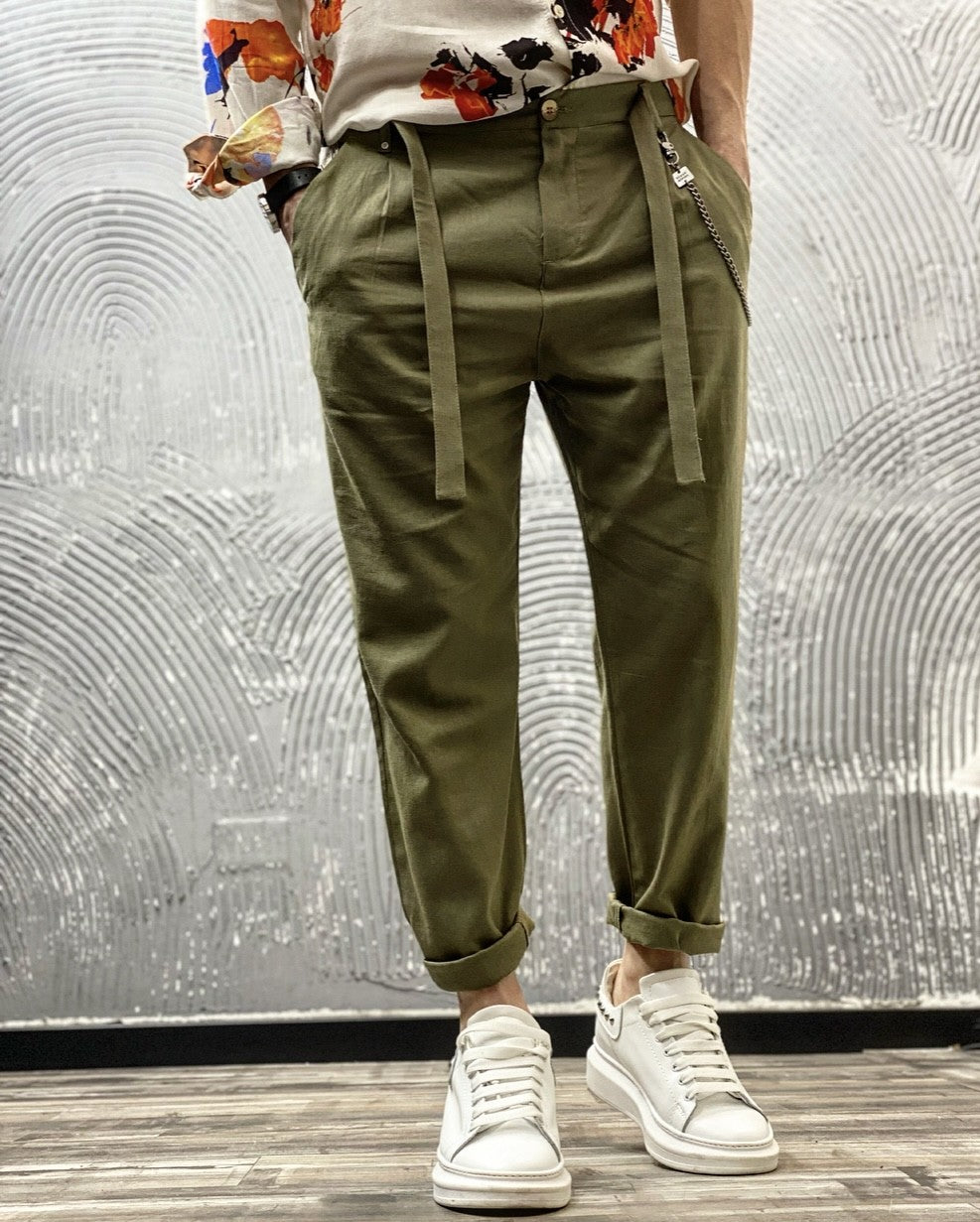 PANTALONE COUL LINO/VIS CON CATENELLA - BL.11 - ART. BL21256 - COL. VERDE