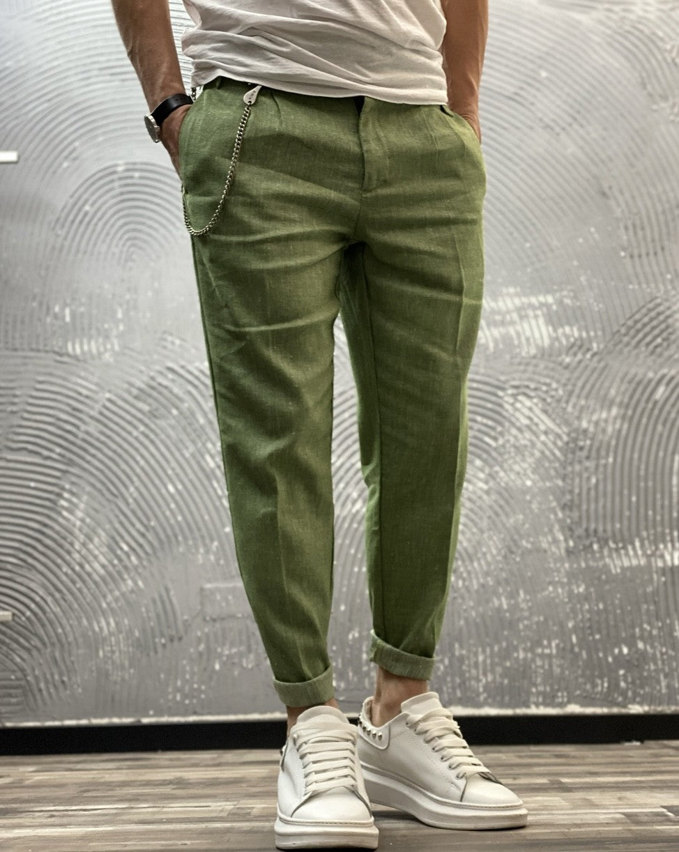 PANTALONE MISTO LINO - BERNA - ART. 2203246 - COL. VERDE