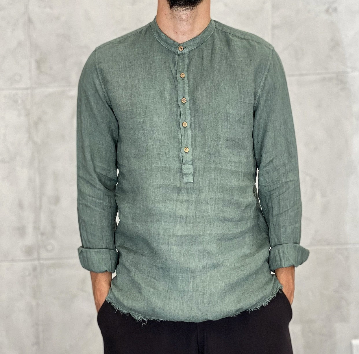 CAMICIA POLO COREANA LINO - BL.11 - ART. 20208273 - COL. VERDE