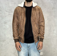 BOMBER ECOPELLE INVECCHIATO CON CAPPUCCIO RIMOVIBILE - BERNA - *ART. 23032756 - COL. TABACCO