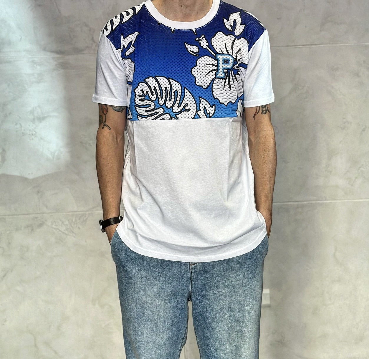 T-SHIRT M/M FANTASIA FIORI - PABLIC - BERNA -  ART. 2350132 - COL. BIANCO