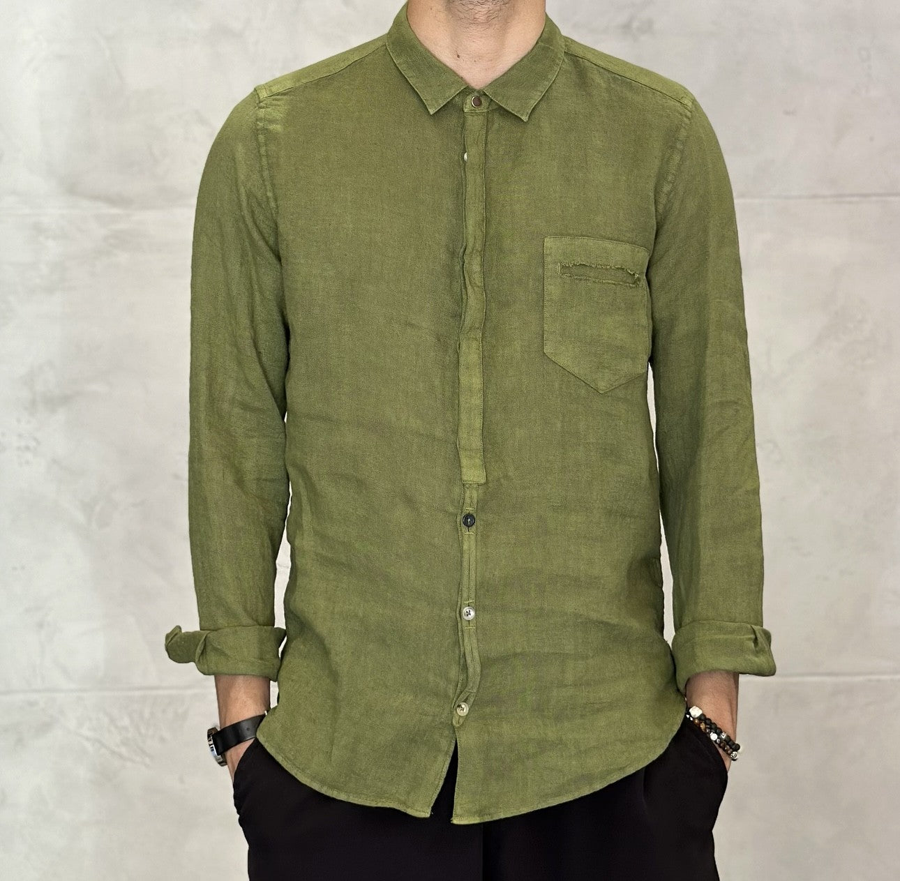 CAMICIA LINO COLLETTO - BERNA - ART. 2303106 - COL. VERDE