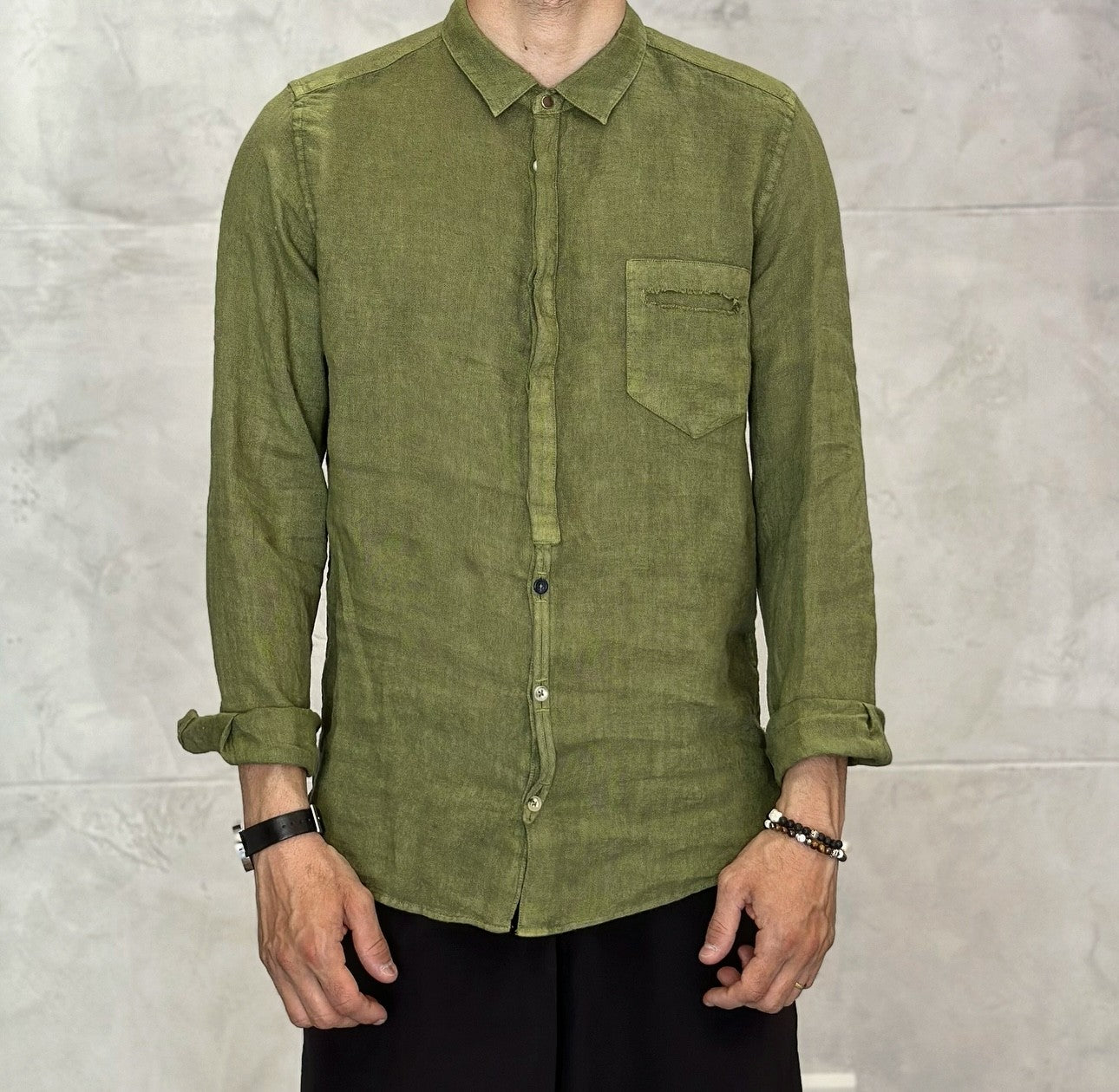 CAMICIA LINO COLLETTO - BERNA - ART. 2303106 - COL. VERDE