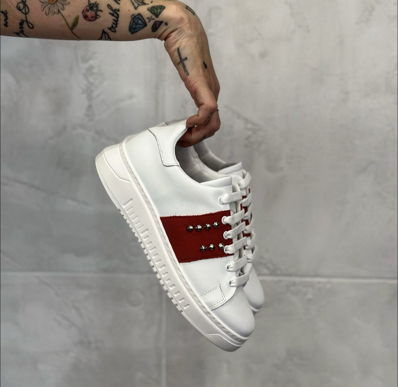 SNEAKERS CON SUOLA OVERSIZE BORCHIE - HAMEN - ART. AR3501 (AR350) (AR301) - COL. BIANCO / ROSSO