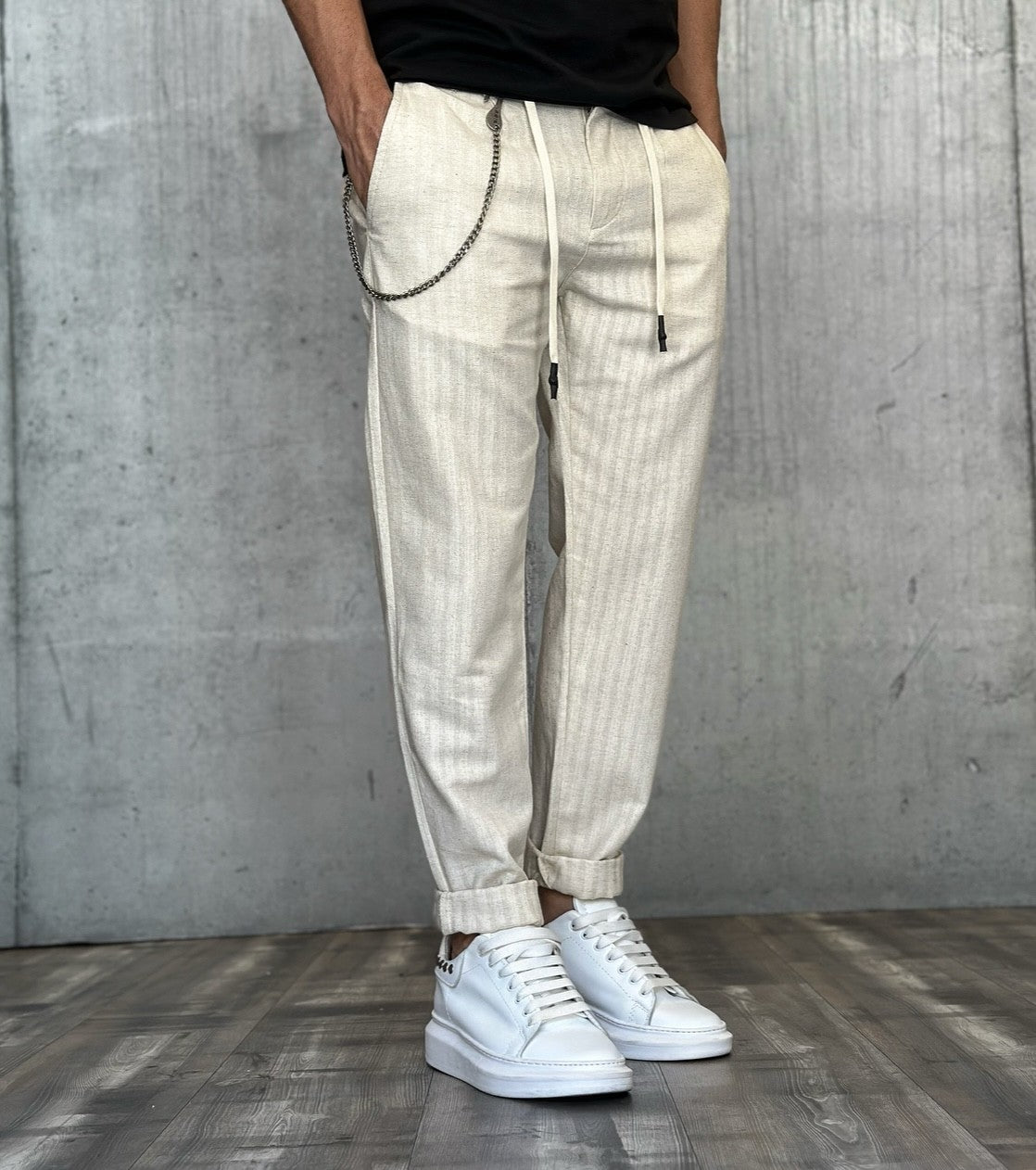 PANTALONE COUL. COT/LINO - BL.11 - *ART. BL2333147 - COL. OFF WHITE