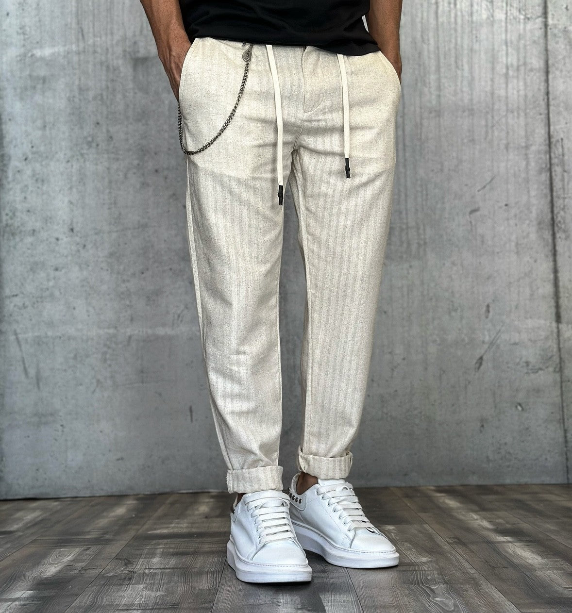 PANTALONE COUL. COT/LINO - BL.11 - *ART. BL2333147 - COL. OFF WHITE