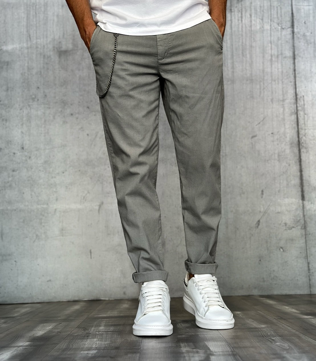 PANTALONE CHINOS REGULAR MISTO LINO - BERNA - *ART. 23021527 - COL. GHIACCIO