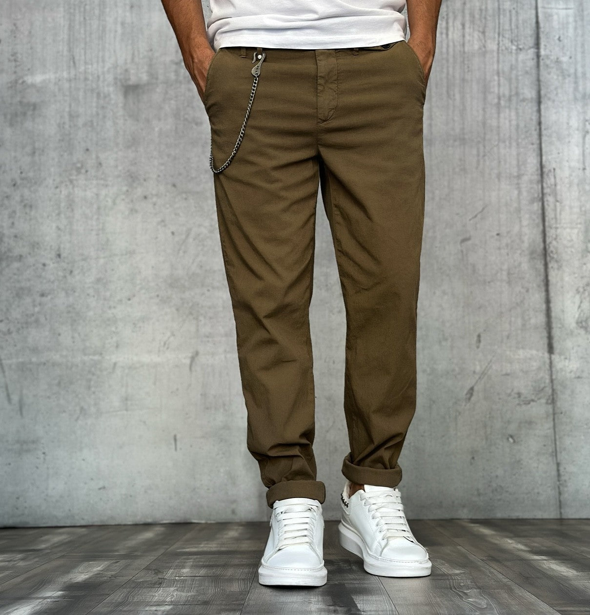 PANTALONE CHINOS REGULAR MISTO LINO - BL.11 - *ART. BASSOTTI56 - COL. TABACCO