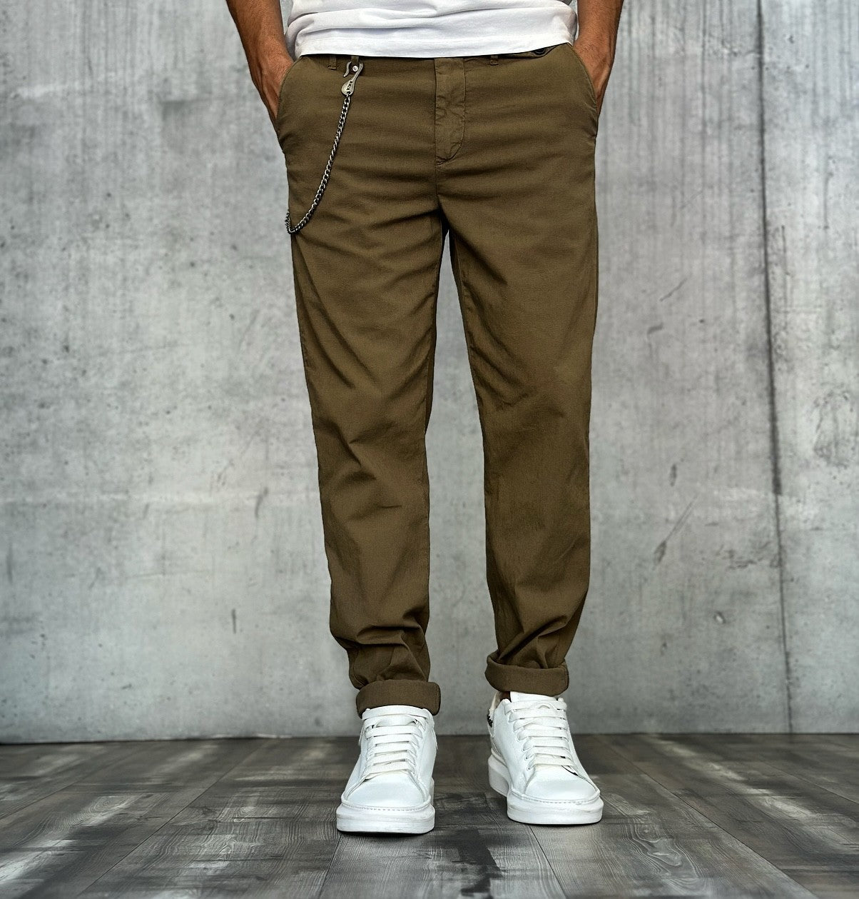 PANTALONE CHINOS REGULAR MISTO LINO - BL.11 - *ART. BASSOTTI56 - COL. TABACCO