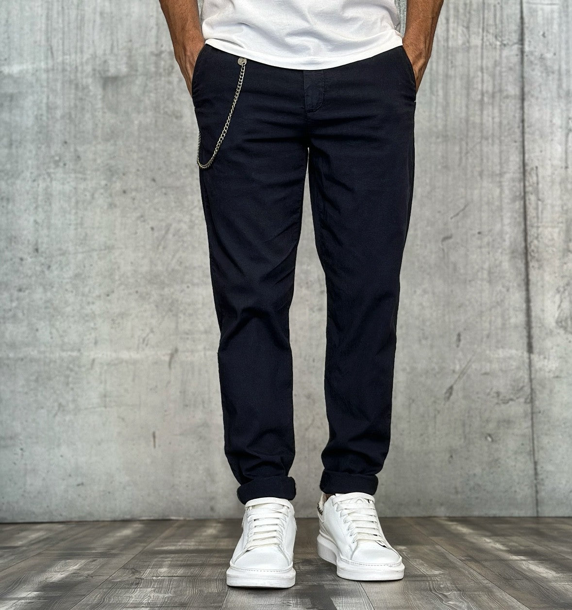 PANTALONE CHINOS REGULAR MISTO LINO - BERNA - *ART. 23021578 - COL. NAVY