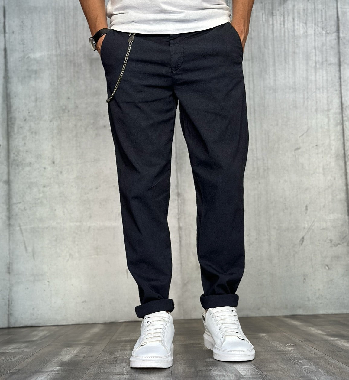 PANTALONE CHINOS REGULAR MISTO LINO - BL.11 - *ART. BASSOTTI3 - COL. BLU