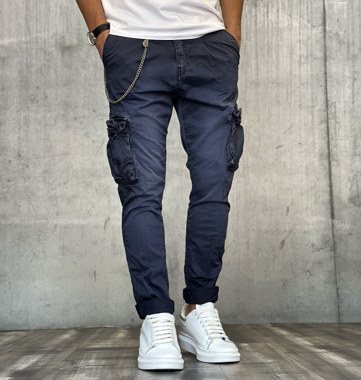 PANTALONE TASCONATO CARGO SLIM - BL.11 - *ART. LEANDRO78 - COL. BLU NAVY