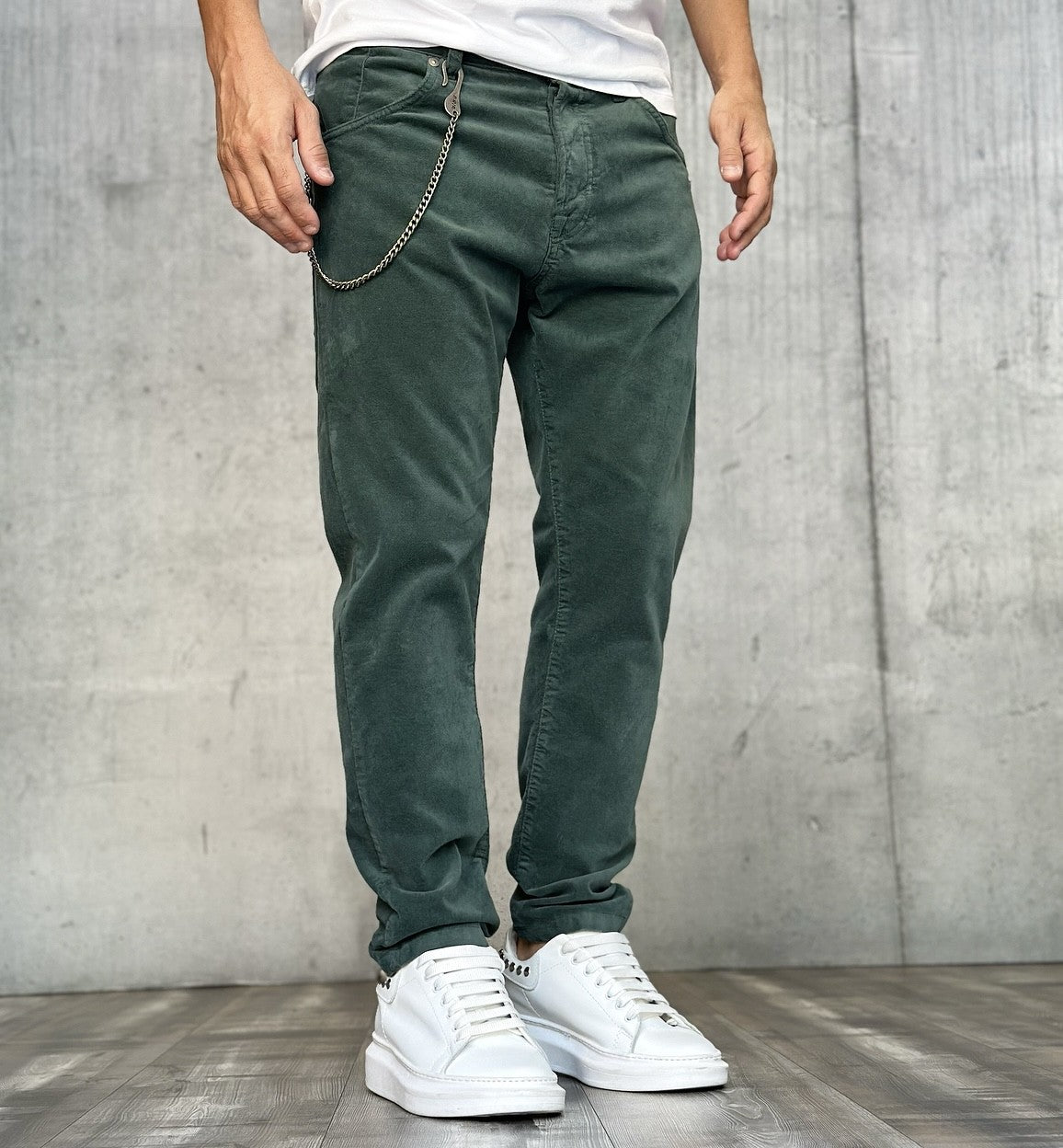 PANTALONE 5 TASCHE VELLUTO - BERNA - ART. 23323388 - COL. VERDE BOTTIGLIA