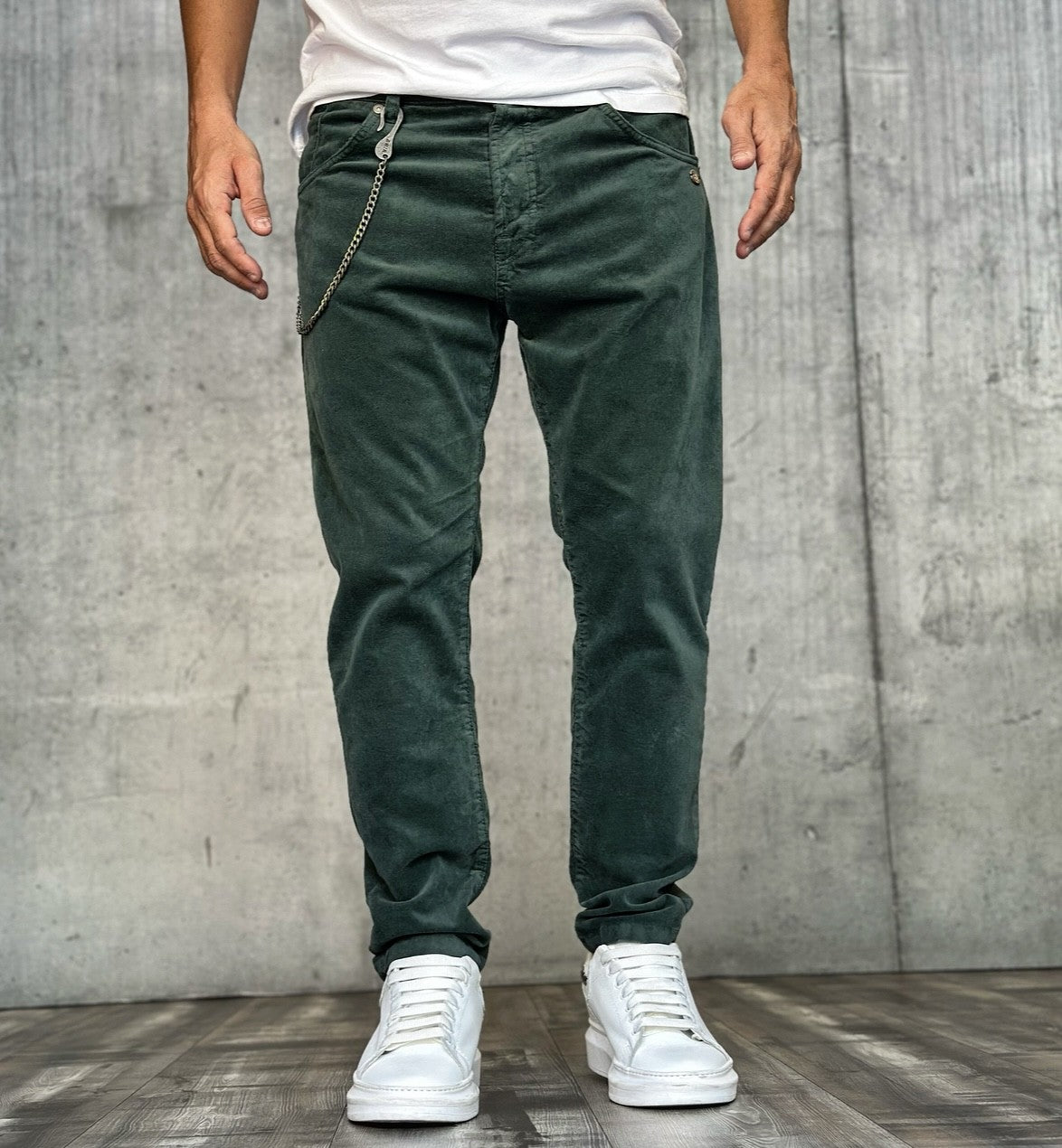 PANTALONE 5 TASCHE VELLUTO - BERNA - ART. 23323388 - COL. VERDE BOTTIGLIA