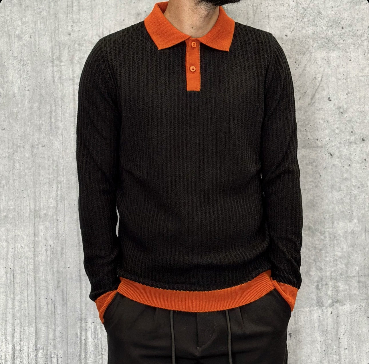 POLO IN FILO MANICA LUNGA - NEW JOB BRAND - ART. 7121 - COL. NERO / ARANCIO