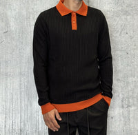 POLO IN FILO MANICA LUNGA - NEW JOB BRAND - ART. 7121 - COL. NERO / ARANCIO