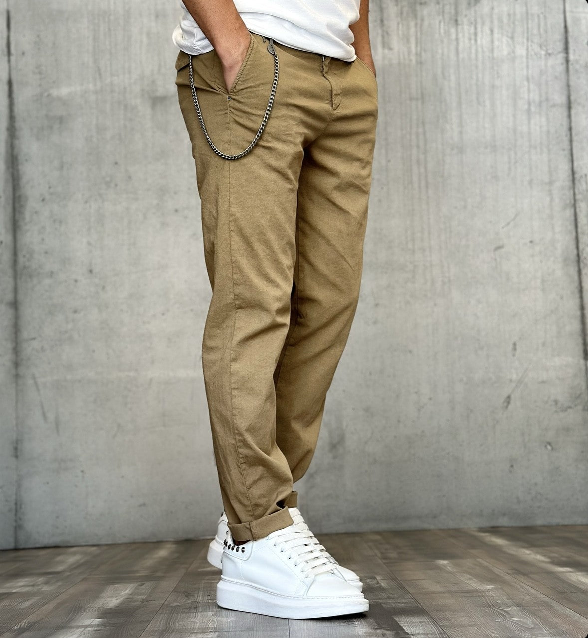 PANTALONE CHINOS REGULAR MISTO LINO - BL.11 - *ART. BASSOTTI178 - COL. DESERTO