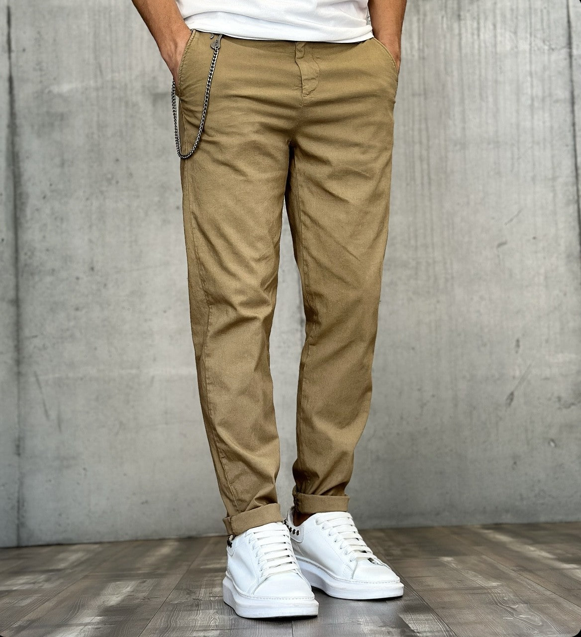 PANTALONE CHINOS REGULAR MISTO LINO - BL.11 - *ART. BASSOTTI178 - COL. DESERTO