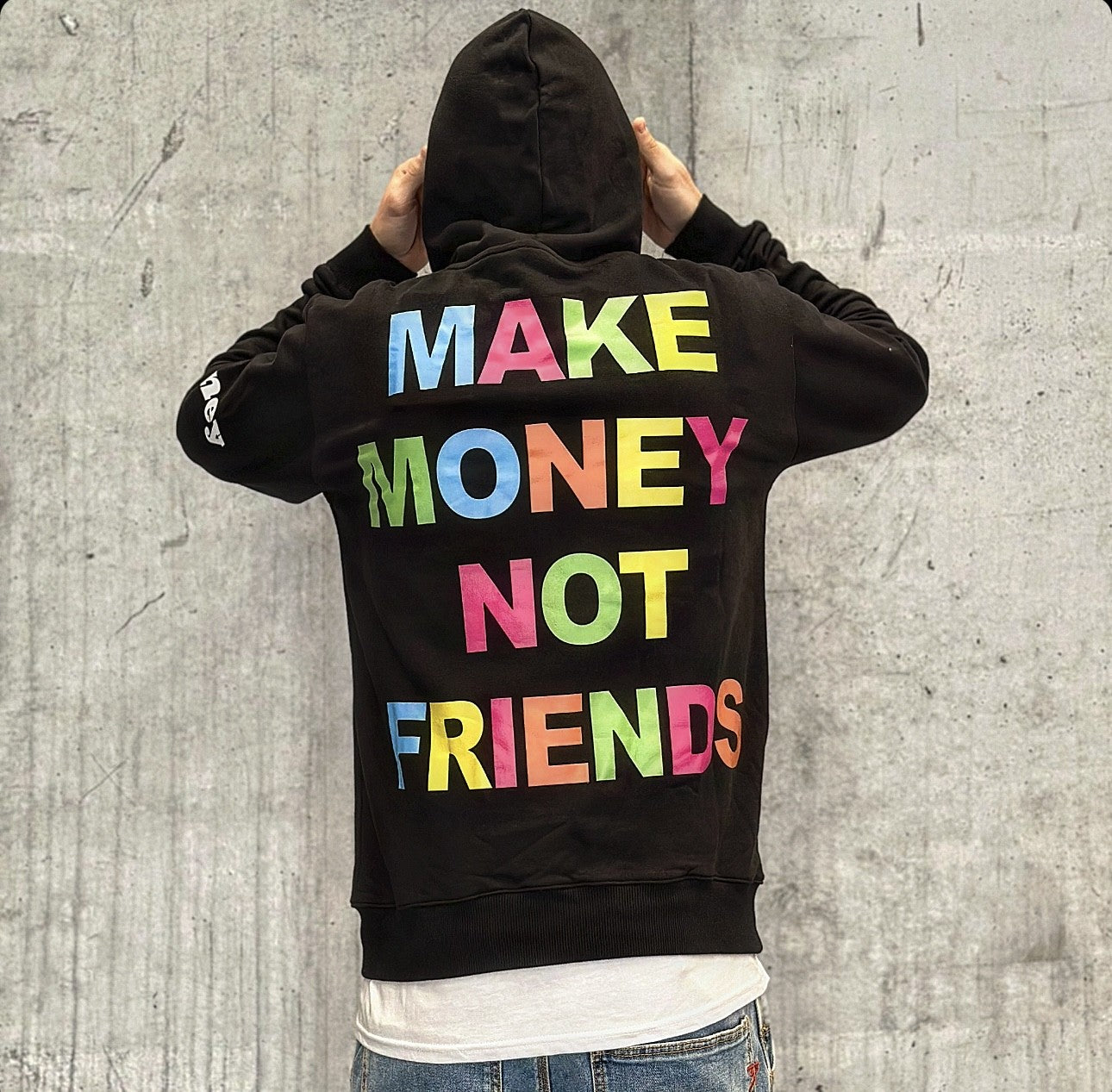 FELPA CON CAPPUCCIO + PATCH ST. FIORI - MAKE MONEY NOT FRIENDS - *ART. MU3001 - COL. NERO