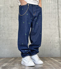 JEANS OVERSIZE CON RICAMO $ - MAKE MONEY NOT FRIENDS - *ART. MU210017 - COL. BLU DENIM