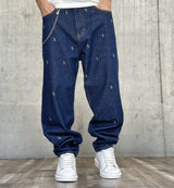 JEANS OVERSIZE CON RICAMO $ - MAKE MONEY NOT FRIENDS - *ART. MU210017 - COL. BLU DENIM