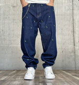 JEANS OVERSIZE CON RICAMO $ - MAKE MONEY NOT FRIENDS - *ART. MU210017 - COL. BLU DENIM