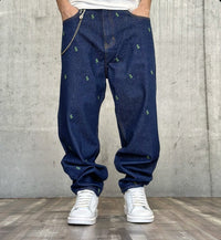 JEANS OVERSIZE CON RICAMO $ - MAKE MONEY NOT FRIENDS - *ART. MU210017 - COL. BLU DENIM