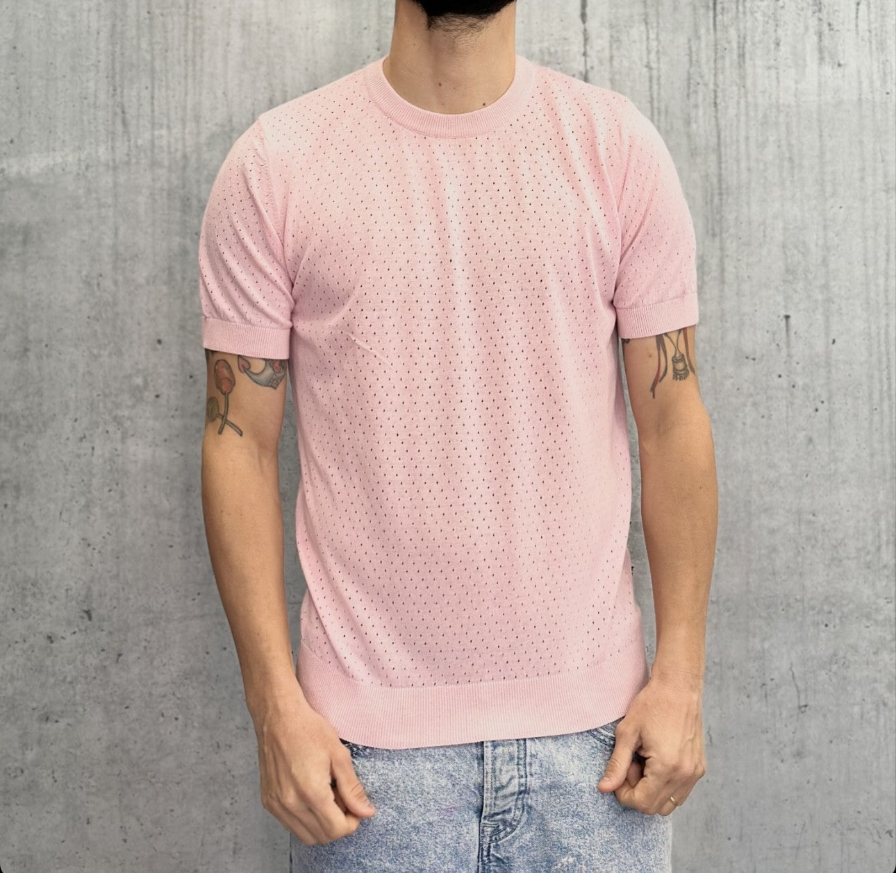 T-SHIRT GIROCOLLO TRAFORATA - BERNA - ART. 24320411 - COL. ROSA