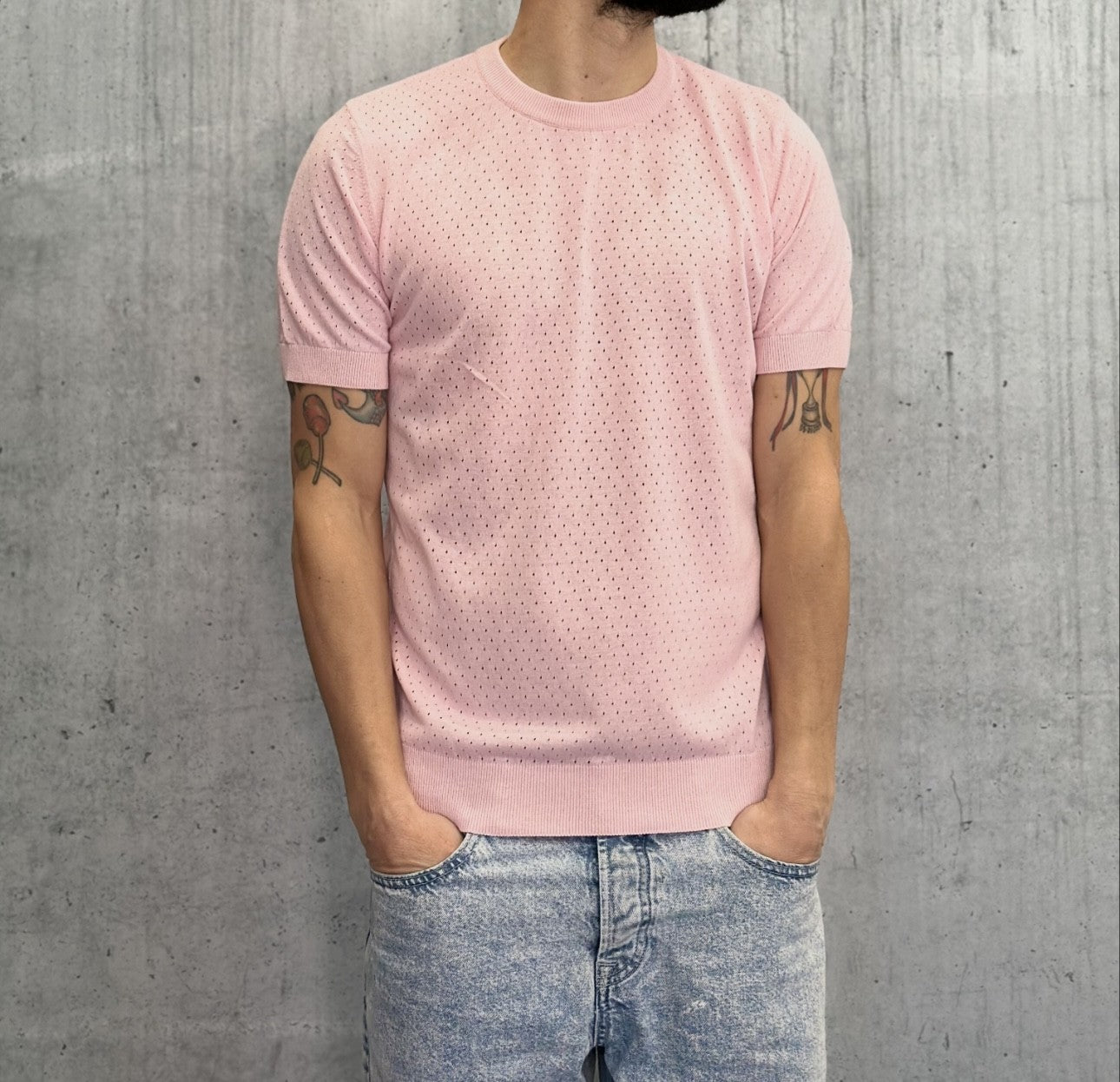 T-SHIRT GIROCOLLO TRAFORATA - BERNA - ART. 24320411 - COL. ROSA