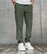 PANTALONE COULISSE LINO - BL.11 - ART. P29327- COL. VERDE MILITARE