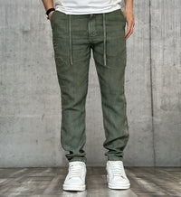 PANTALONE COULISSE LINO - BL.11 - ART. P29327- COL. VERDE MILITARE