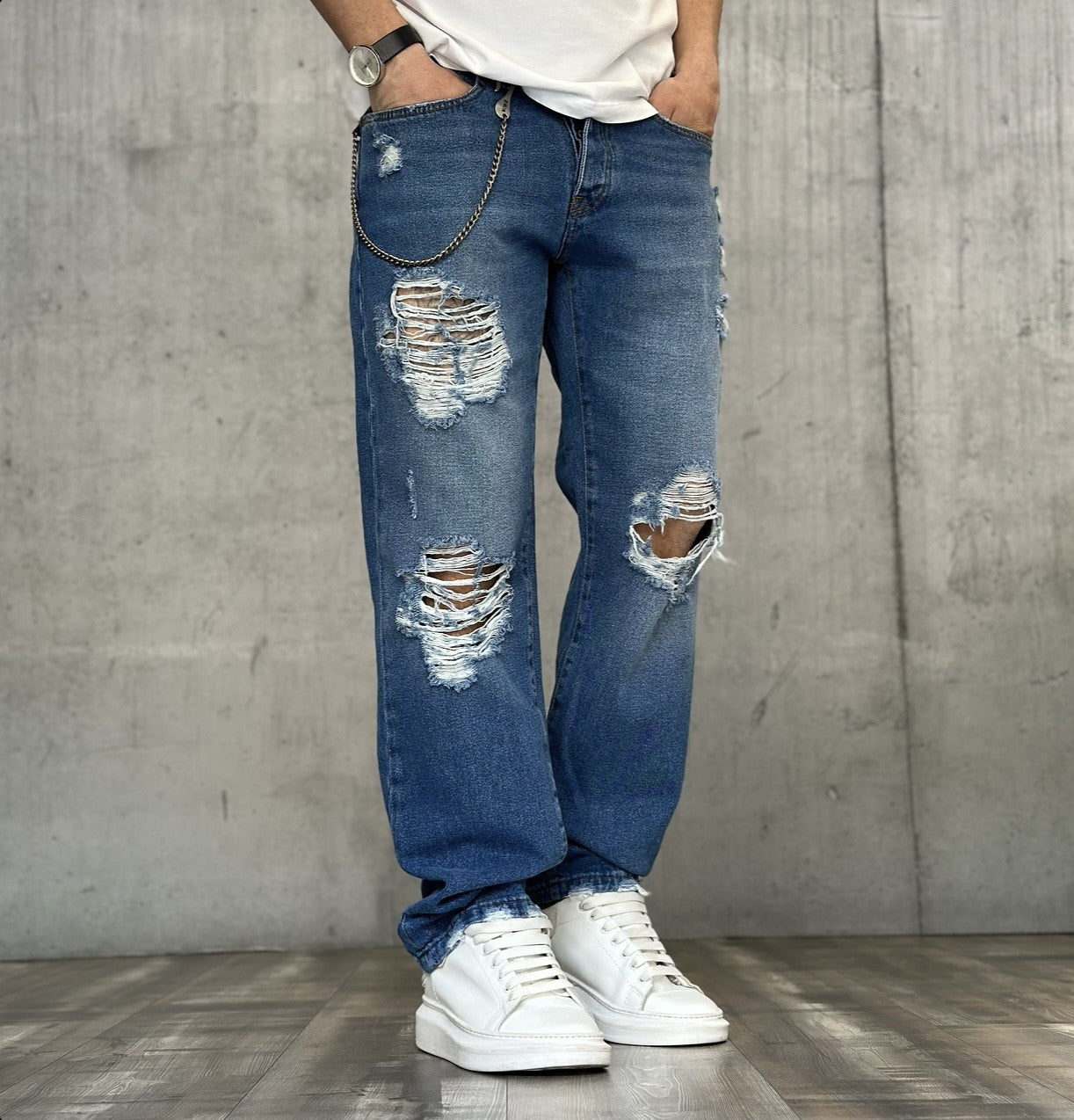 JEANS LUNGO STRAPPI - BERNA - ART. 23026030 - COL. DENIM MEDIO