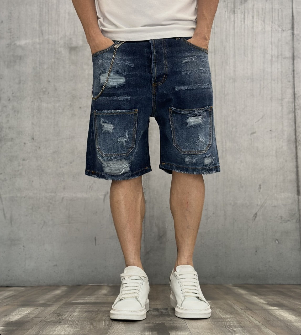 BERMUDA DI JEANS TASCONE CON ROTTURE - NEW JOB BRAND - ART. 02SCUR - COL. DENIM SCURO