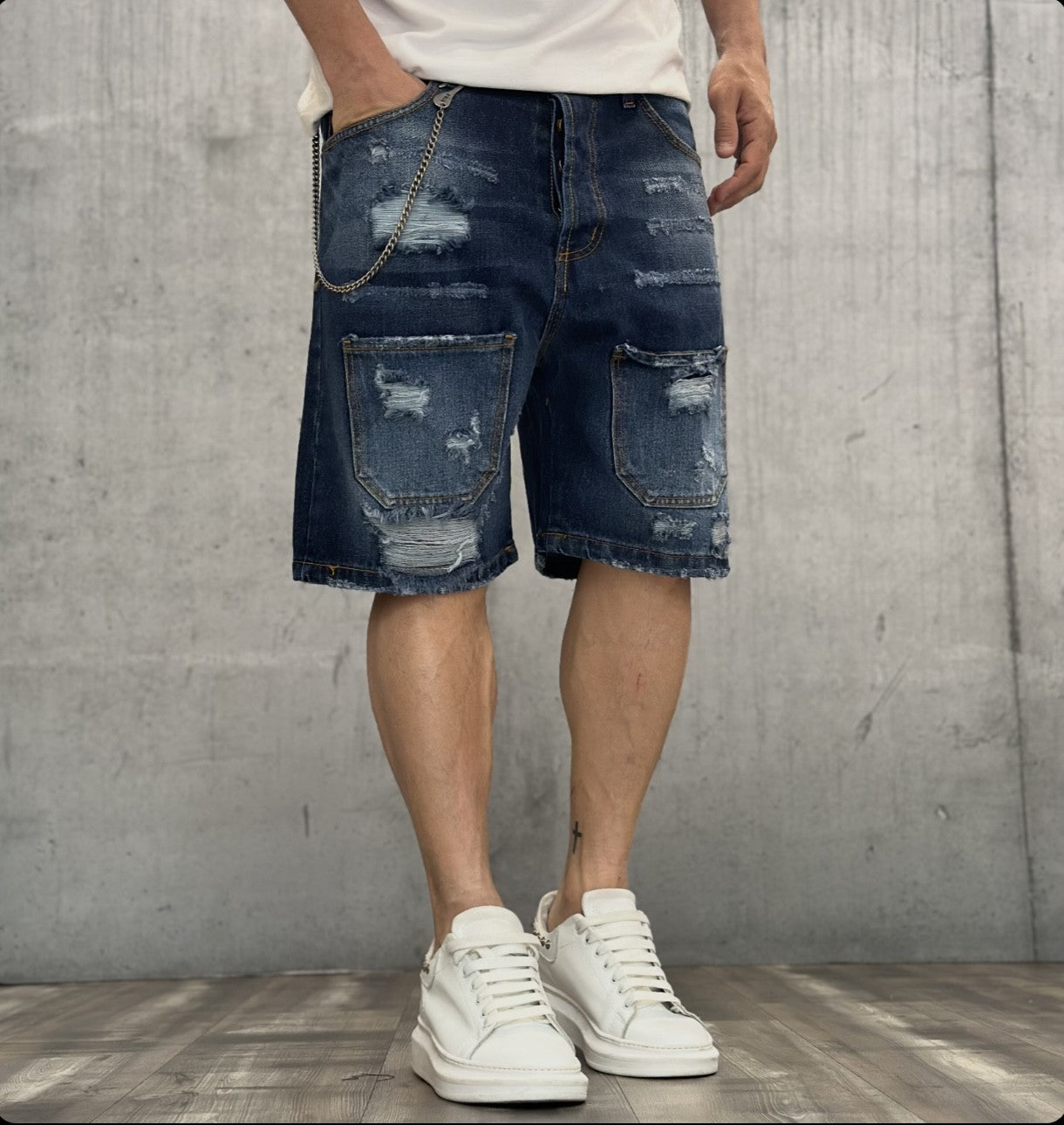 BERMUDA DI JEANS TASCONE CON ROTTURE - NEW JOB BRAND - ART. 02SCUR - COL. DENIM SCURO