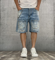 BERMUDA DI JEANS TASCONE CON ROTTURE - NEW JOB BRAND - ART. 02BLIZ - COL. DENIM CHIARO