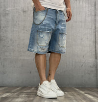 BERMUDA DI JEANS TASCONE CON ROTTURE - NEW JOB BRAND - ART. 02BLIZ - COL. DENIM CHIARO