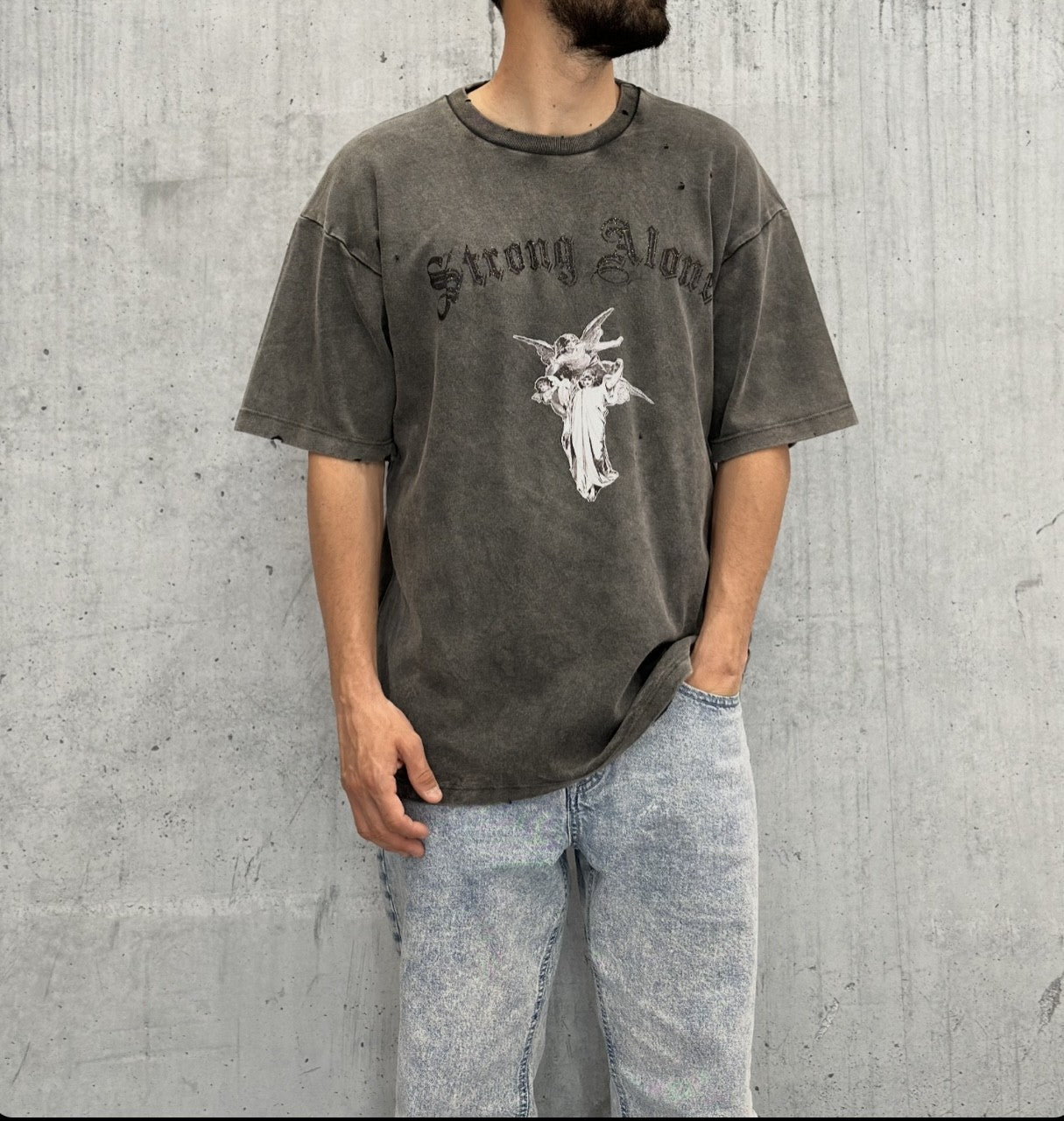 T-SHIRT OVERSIZE + STAMPA ANGEL - HAMEN - ART. STRONG ALONE - COL. NERO