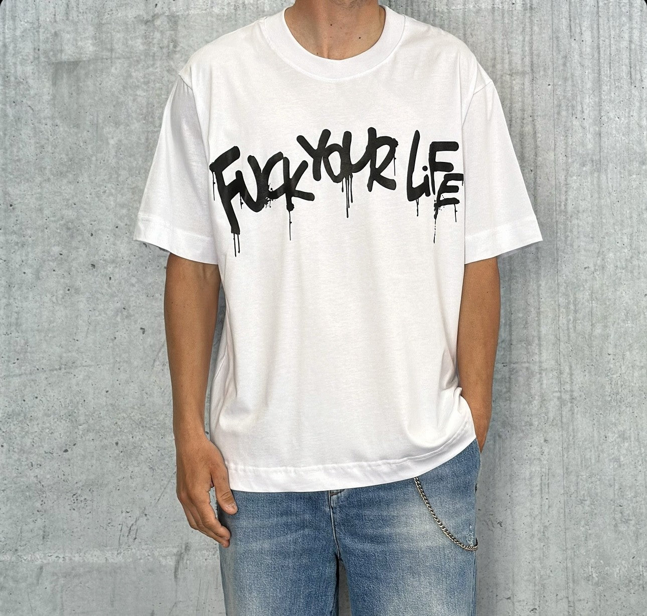 T-SHIRT OVERSIZE STAMPA - FUCK YOUR LIFE - ART. TS001207 - COL. BIANCO