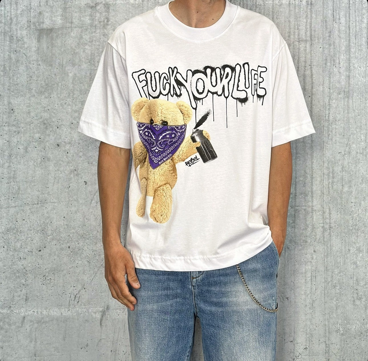 T-SHIRT OVERSIZE STAMPA - FUCK YOUR LIFE - ART. TS001205 - COL. BIANCO