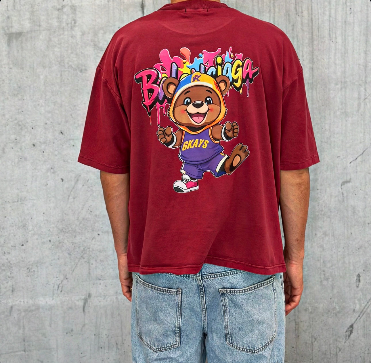 T-SHIRT CROPPED STAMPA (FRONTE RETRO) ORSETTO - HAMEN - ART. JUNIOR BEAR - COL. BORDEAUX