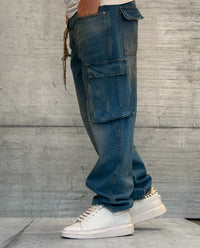 JEANS CARGO TASCONE - HAMEN - ART. KUBO - COL . BLU DENIM