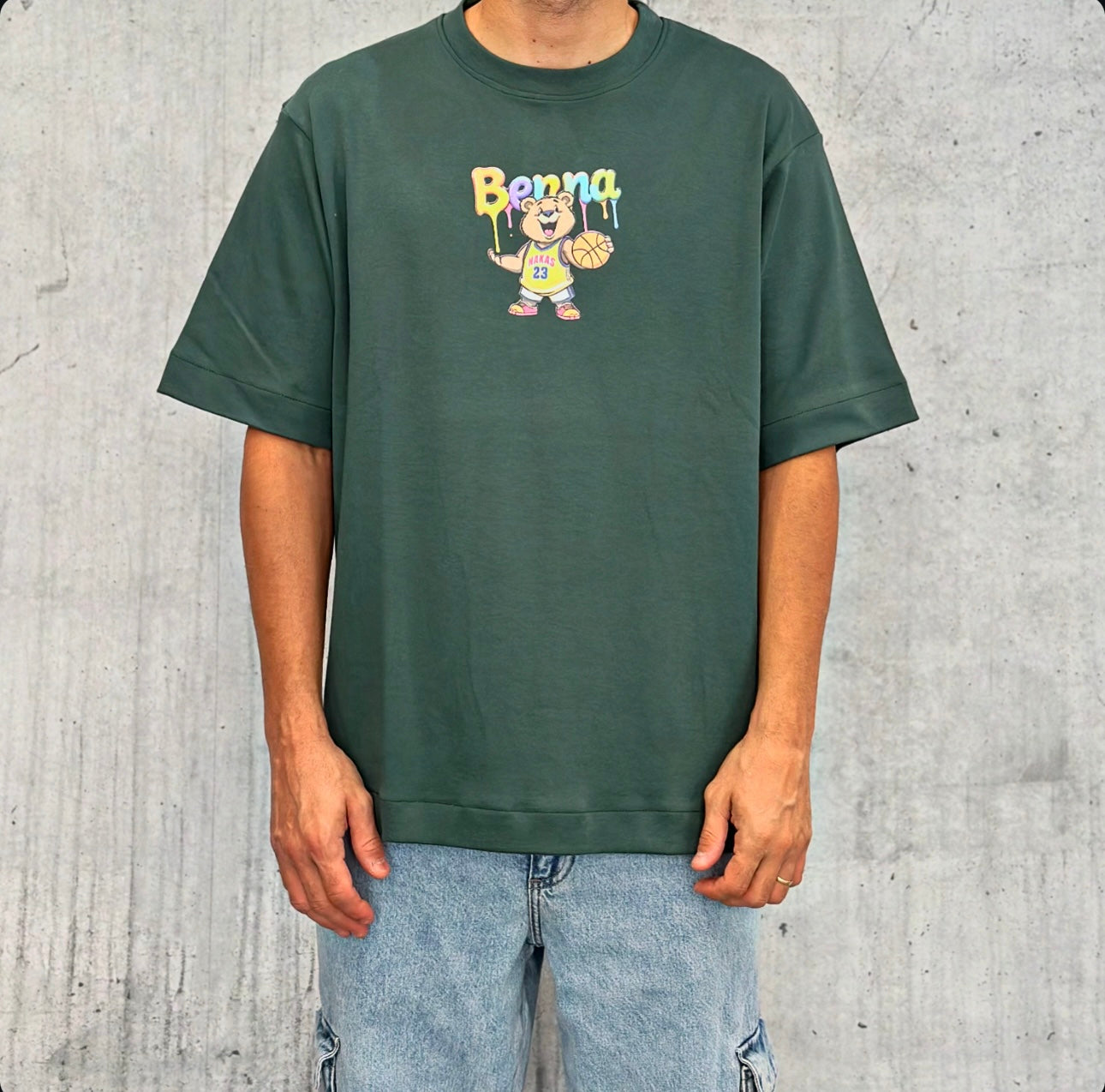 T-SHIRT OVER STAMPA ORSO - BERNA - ART. 246387193 - COL. VERDE BOSCO