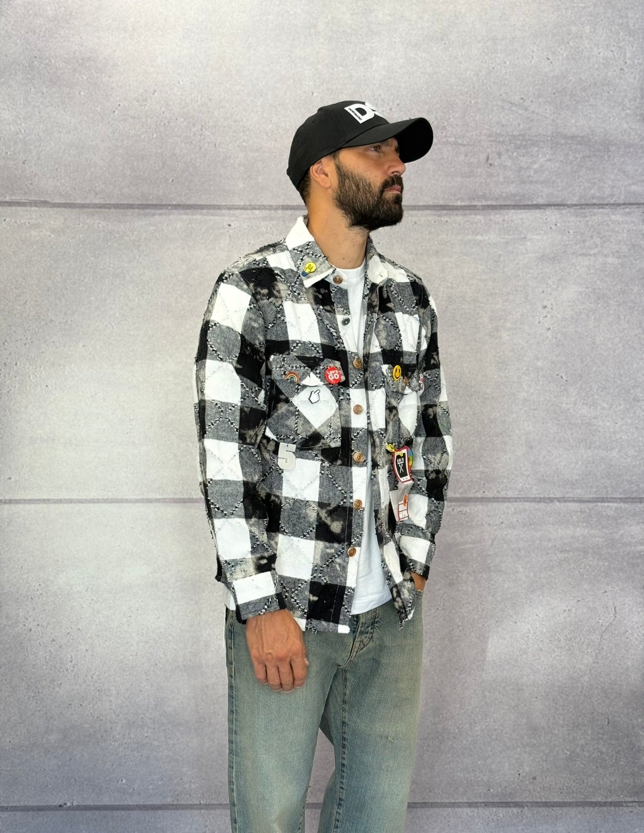 CAMICIA A QUADRI CON SPILLE + ROTTURE - BERNA - ART. 25227830 - COL. NERO / BIANCO